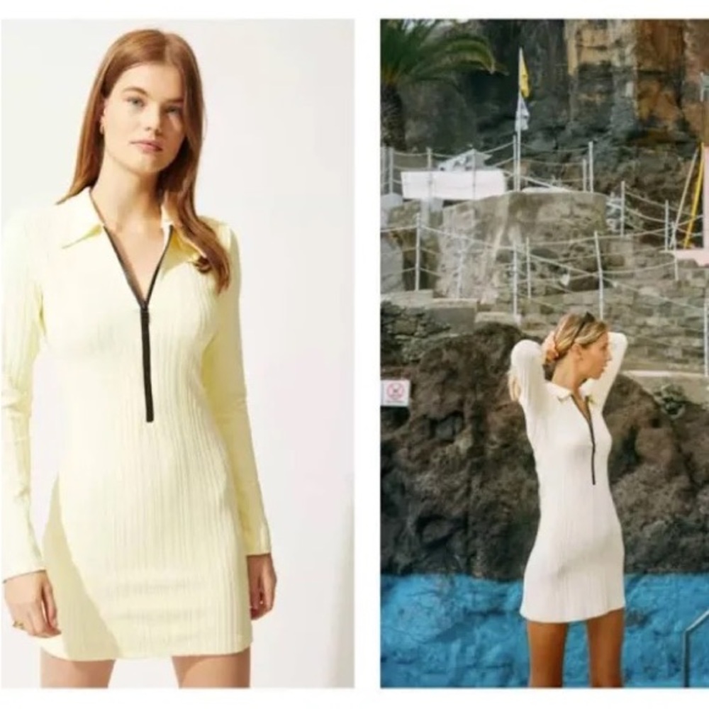 NEW! Long Sleeve Zip Dress in Blonde Rib by Solid & Striped. Size Small.